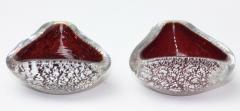 Archimede Seguso Archimede Seguso Ruby Red Glass Bowls with Silver Aventurine Fleck 1950 Italy - 3189267