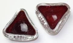 Archimede Seguso Archimede Seguso Ruby Red Glass Bowls with Silver Aventurine Fleck 1950 Italy - 3189269