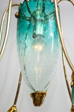 Archimede Seguso Italian Murano Teal Blue Glass Chandelier Attributed to Seguso - 2385323