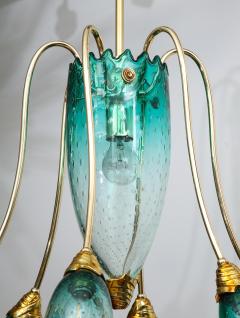 Archimede Seguso Italian Murano Teal Blue Glass Chandelier Attributed to Seguso - 2385327