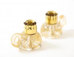 Archimede Seguso Pair of Candle Holders in Transparent Glass Gold Leaf Inclusions by Seguso - 2301163