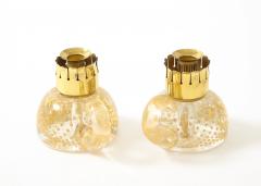 Archimede Seguso Pair of Candle Holders in Transparent Glass Gold Leaf Inclusions by Seguso - 2301167