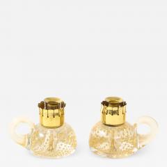 Archimede Seguso Pair of Candle Holders in Transparent Glass Gold Leaf Inclusions by Seguso - 2301561