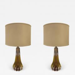 Archimede Seguso Pair of Clear and Amber Murano Glass Table Lamps Attributed to Seguso - 1879949