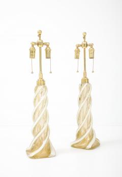 Archimede Seguso Pair of Large Gold Murano Ribbon Twist Lamps by Seguso - 4696014