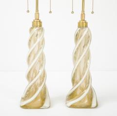 Archimede Seguso Pair of Large Gold Murano Ribbon Twist Lamps by Seguso - 4696015