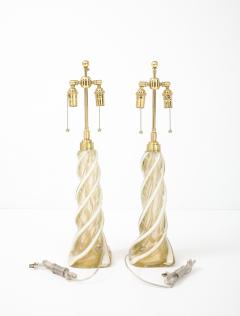 Archimede Seguso Pair of Large Gold Murano Ribbon Twist Lamps by Seguso - 4696019