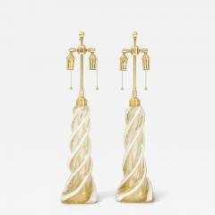 Archimede Seguso Pair of Large Gold Murano Ribbon Twist Lamps by Seguso - 4697345