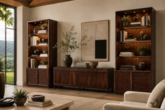 Architectural Brazilian Modern Style Bookcases in Aged Reclaimed Rosewood Pair - 4694061