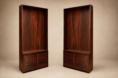 Architectural Brazilian Modern Style Bookcases in Aged Reclaimed Rosewood Pair - 4694064