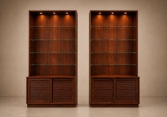 Architectural Brazilian Modern Style Bookcases in Aged Reclaimed Rosewood Pair - 4694071