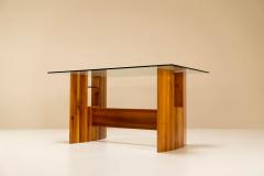 Architectural Table or Desk in Walnut and Glass Italy 1970s - 2945313