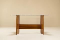 Architectural Table or Desk in Walnut and Glass Italy 1970s - 2945314