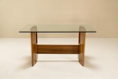 Architectural Table or Desk in Walnut and Glass Italy 1970s - 2945316