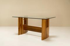 Architectural Table or Desk in Walnut and Glass Italy 1970s - 2945317