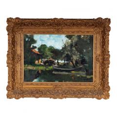 Arend Jan Van Driesten Plain Air Landscape Oil Painting of a Lakeside Cabin - 4564829