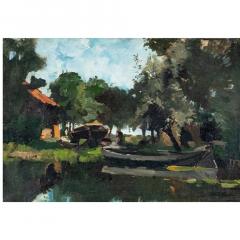 Arend Jan Van Driesten Plain Air Landscape Oil Painting of a Lakeside Cabin - 4564889