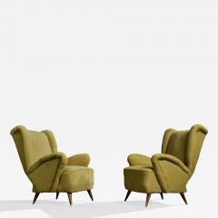 Argentine Designer Lounge Chairs with Fabric Wood and Brass Argentina 1950s - 4818013