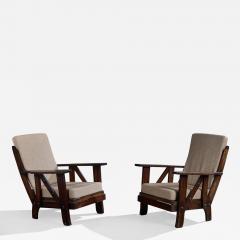 Argentine Designer Lounge Chairs with Oak and Fabric Argentina 1960s - 4818027