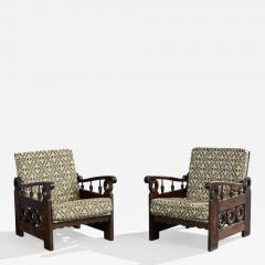 Argentine Designer Lounge Chairs with Wood and Fabric Argentina 1970s - 4818014