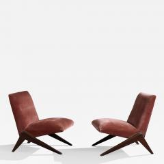 Argentine Designer Lounge Chairs with Wood and Velvet Argentina 1960s - 4818045