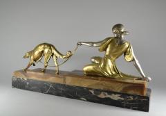 Armand Godard Lady with Borzoi Bronze Sculpture by Ac Art Deco Collection - 4291022