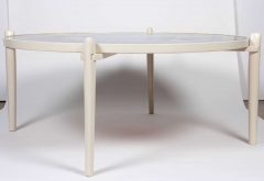 Armand Jonckers Circular coffee table etched aluminum white feet in wood  - 772390