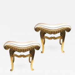 Armand Rateau Armand Rateau pair of gold leaf satin silk refined crafted wood stools - 986595