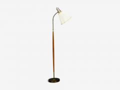 Armaturhantverk Tibro Floor Lamp Teak Brass Silk Sweden 1960s - 4764045