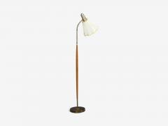 Armaturhantverk Tibro Floor Lamp Teak Brass Silk Sweden 1960s - 4764046