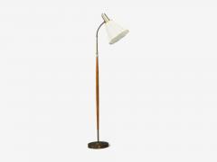 Armaturhantverk Tibro Floor Lamp Teak Brass Silk Sweden 1960s - 4764047