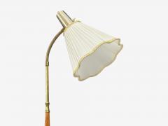 Armaturhantverk Tibro Floor Lamp Teak Brass Silk Sweden 1960s - 4764048