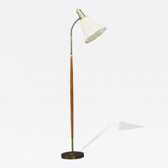 Armaturhantverk Tibro Floor Lamp Teak Brass Silk Sweden 1960s - 4764990