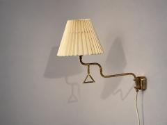 Armaturhantverk Tibro Wall Light Brass Pleated Fabric Sweden 1970s - 4773262