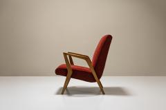 Armchair In Walnut And Burgundy Upholstery Italy 1960s - 3704158