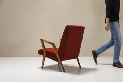 Armchair In Walnut And Burgundy Upholstery Italy 1960s - 3704159