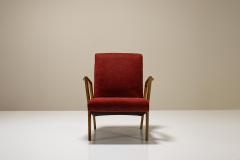 Armchair In Walnut And Burgundy Upholstery Italy 1960s - 3704160