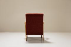 Armchair In Walnut And Burgundy Upholstery Italy 1960s - 3704161