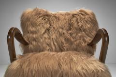 Armchair with Longhair Sheepskin and Bentwood Armrests Europe Mid 20th Century - 4293403