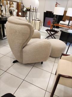 Armchair with Ottoman in Beige Fabric - 2345254