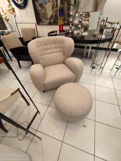 Armchair with Ottoman in Beige Fabric - 2345255