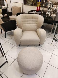 Armchair with Ottoman in Beige Fabric - 2345271