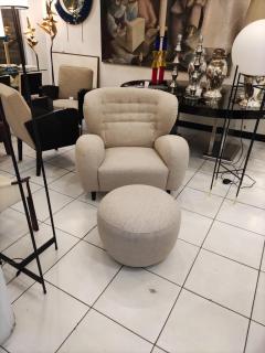 Armchair with Ottoman in Beige Fabric - 2345284