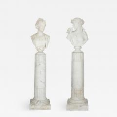 Arnaldo Fazzi Pair of carved marble busts on stands by Italian sculptor Arnaldo Fazzi - 2515661