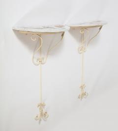 Arnaldo Miniati Pair of Ceramic and Iron Demi Lune Wall Consoles Italy 1959 - 3363587