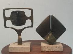 Arnaldo Pomodoro MODERNIST BRONZE AND TRAVERTINE MARBLE PAIR OF SCULPTURES - 797998