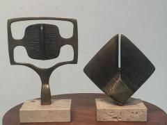 Arnaldo Pomodoro MODERNIST BRONZE AND TRAVERTINE MARBLE PAIR OF SCULPTURES - 797999