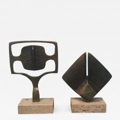 Arnaldo Pomodoro MODERNIST BRONZE AND TRAVERTINE MARBLE PAIR OF SCULPTURES - 800422