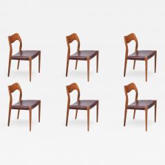 Arne Hovmand Olsen Arne Hovmand Olsen Model 71 Teak Wood Leather Dining Chairs for J L M llers - 3436426