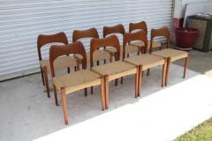 Arne Hovmand Olsen Arne Hovmand Olsen for Mogens Kold MCM Danish Teak Papercord Dining Chairs 8 - 3781154